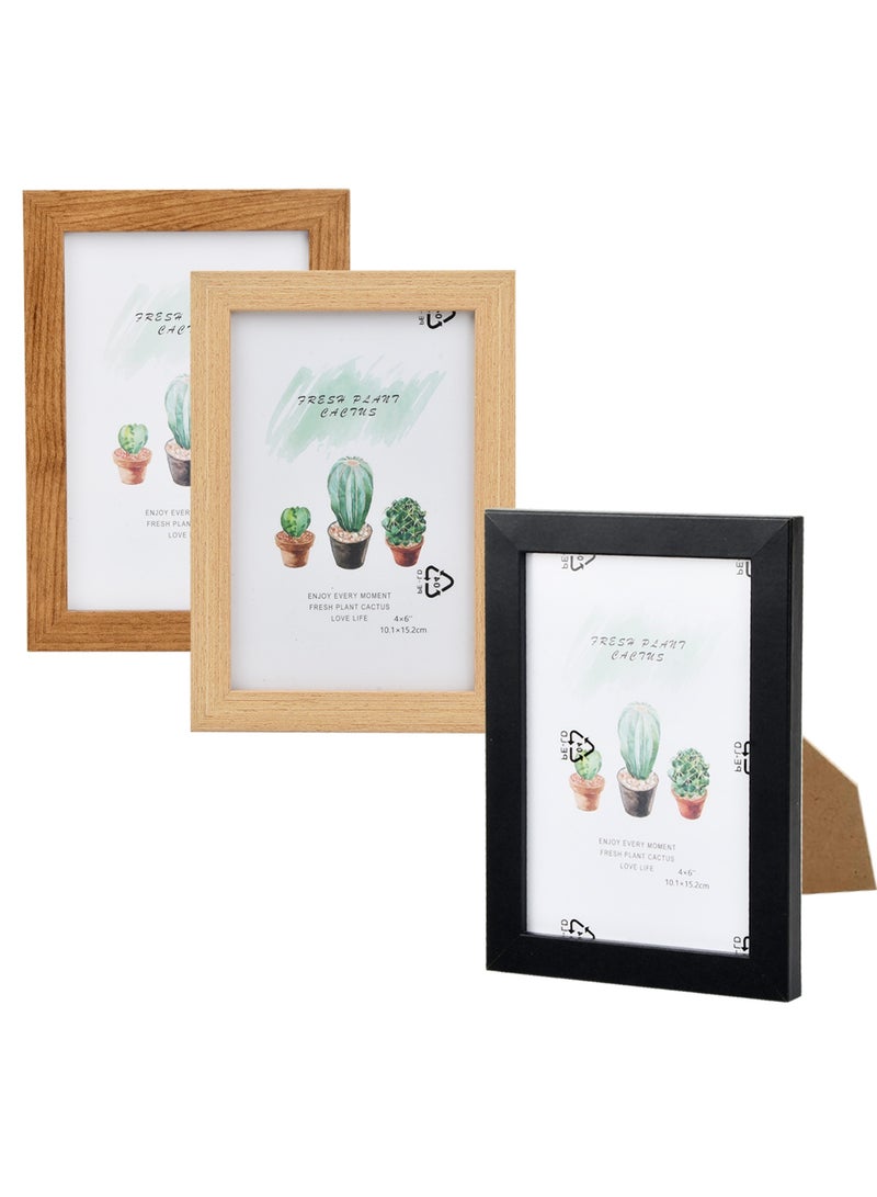 Set of 3 Photo Frames, 6 Inch (10.1x15.2cm) Density Board Picture Frames for Tabletop or Wall Display  - Image 1