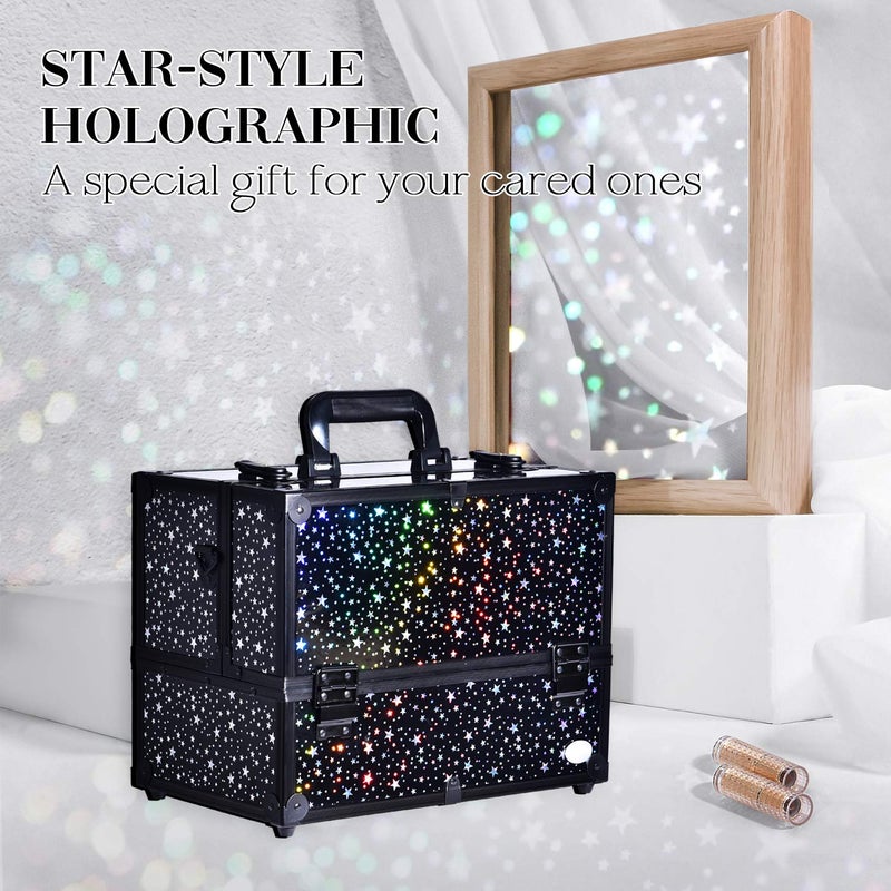 Joligrace حقيبة مكياج 6 صواني كبيرة 14" × 8.5" × 11" حقائب قطار من جوليغرايس - نمط النجوم - Image 1