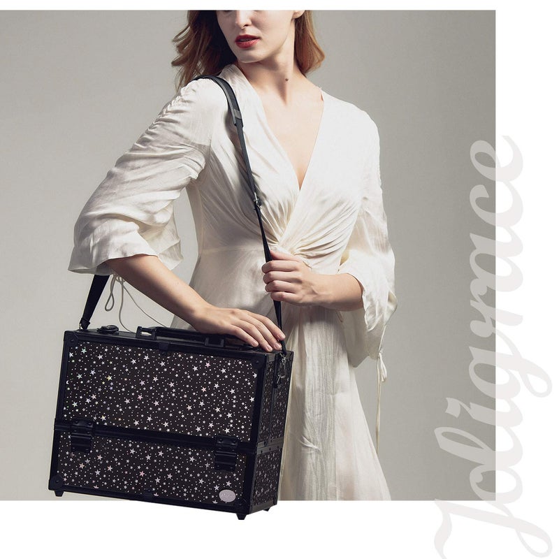 Joligrace حقيبة مكياج 6 صواني كبيرة 14" × 8.5" × 11" حقائب قطار من جوليغرايس - نمط النجوم - Image 2