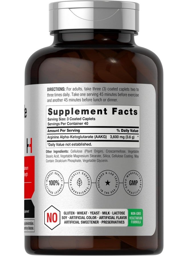 Horbäach Nitric Oxide Max 3600mg | 120 Caplets | with Arginine AAKG for Men and Women | Vegetarian, Non-GMO, & Gluten Free Pre Workout Supplement - Image 1