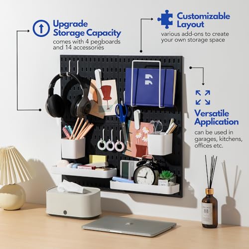 Keepo Pegboard Combination Kit, Pegboards and Accessories Modular Hanging for Wall Organizer, Crafts Organization, Ornaments Display, Nursery Storage, Wall Peg Board (Black, 22″×22″) - Image 4