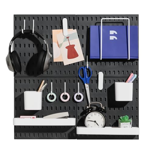 Keepo Pegboard Combination Kit, Pegboards and Accessories Modular Hanging for Wall Organizer, Crafts Organization, Ornaments Display, Nursery Storage, Wall Peg Board (Black, 22″×22″) - Image 1