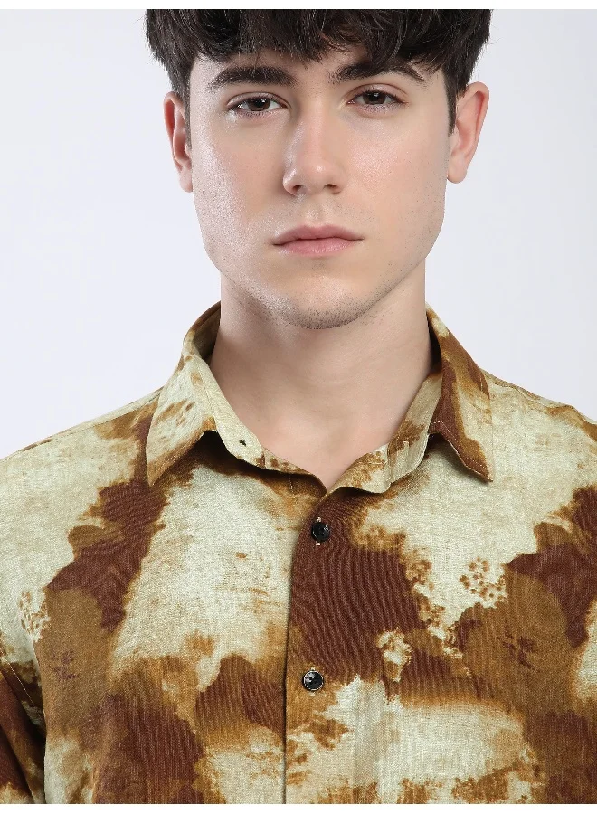 Beyoung Brown Tie and Dye Printed Shirt