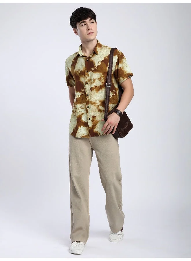 Beyoung Brown Tie and Dye Printed Shirt