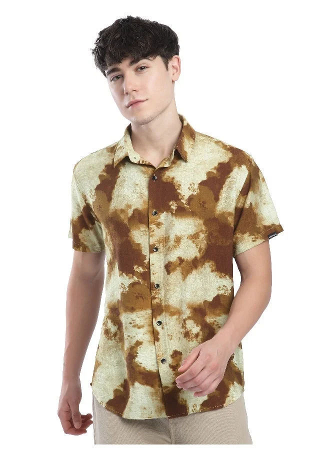 Beyoung Brown Tie and Dye Printed Shirt