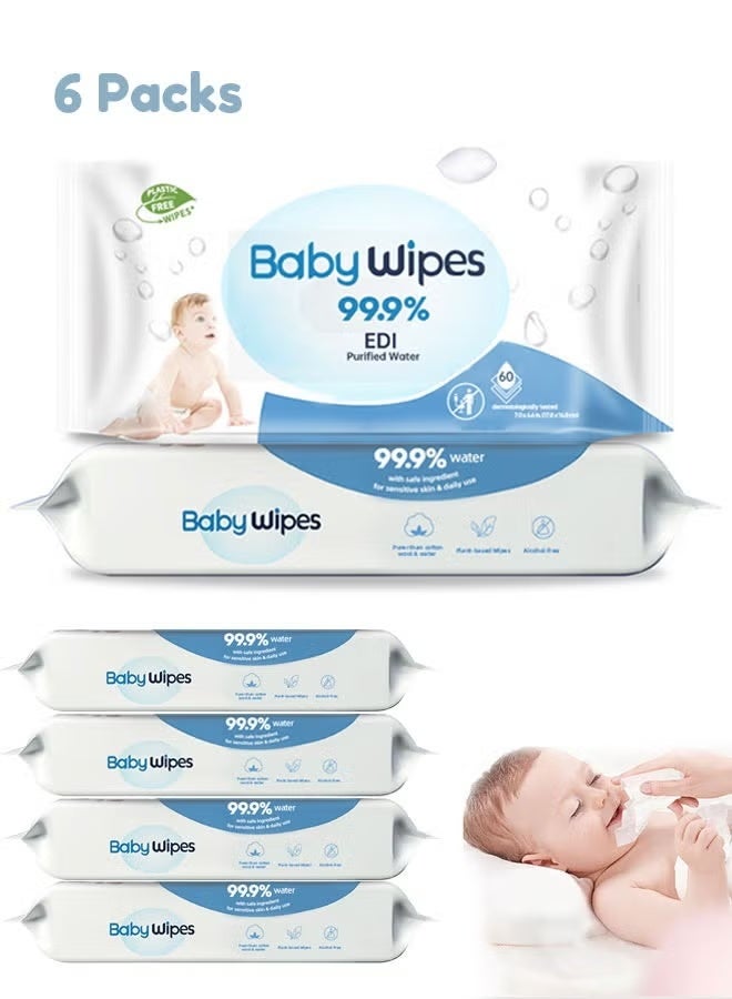 Baby Wet Wipes, 99.9% Water Based Unscented Baby Wipes, Ultra-Mild Cleansing Baby Refresh Wipes for Sensitive Skin, 360 Count (6 Packs) - Image 2