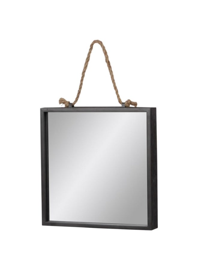 Square Hanging Wall Mirror – Decorative Mirror with Rope & Black Metal Frame, Farmhouse Style Wall Mounted Mirror for Bathroom, Bedroom, Living Room & Entryway