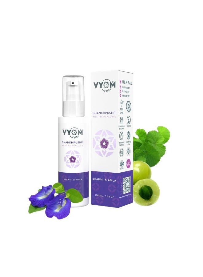VYOM India Anti Hairfall Oil for Women & Men, Shakhpushpi Hairfall Control Oil, Reduces Hair Fall & breakage, Certified, Organic, 100% Pure, Natural & Herbal Hair Oil for Hair Growth - 100ML - Image 1