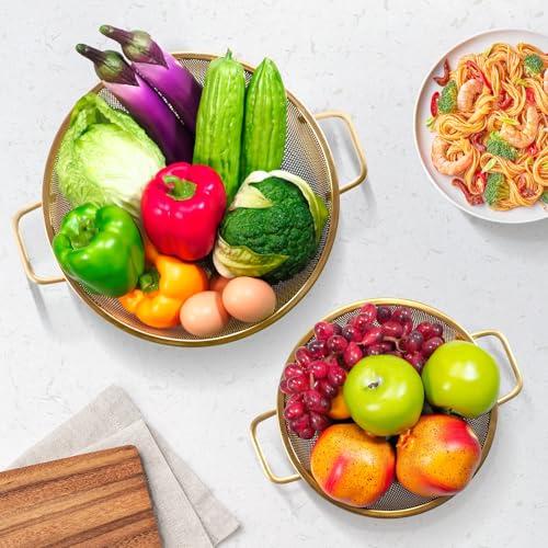 Kteniy Gold Strainer for Kitchen 3QT Stainless Steel Colander with Handle for Fruits Vegetables Cooking Food Dishwasher Safe - Image 3