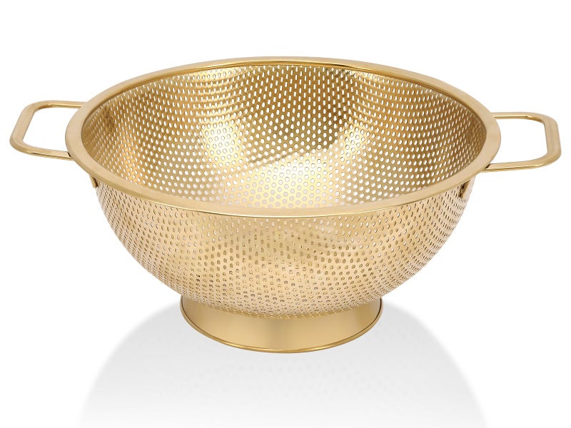 Kteniy Gold Strainer for Kitchen 3QT Stainless Steel Colander with Handle for Fruits Vegetables Cooking Food Dishwasher Safe - Image 2