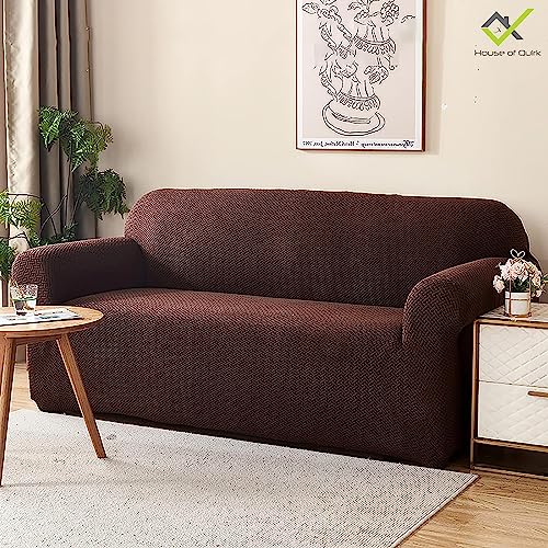 House of Quirk Universal Double Seater Polar Fleece 220 GSM Fabric Sofa Cover Flexible Stretch Sofa Slipcover (Dark Brown, Double Seater) - Image 2