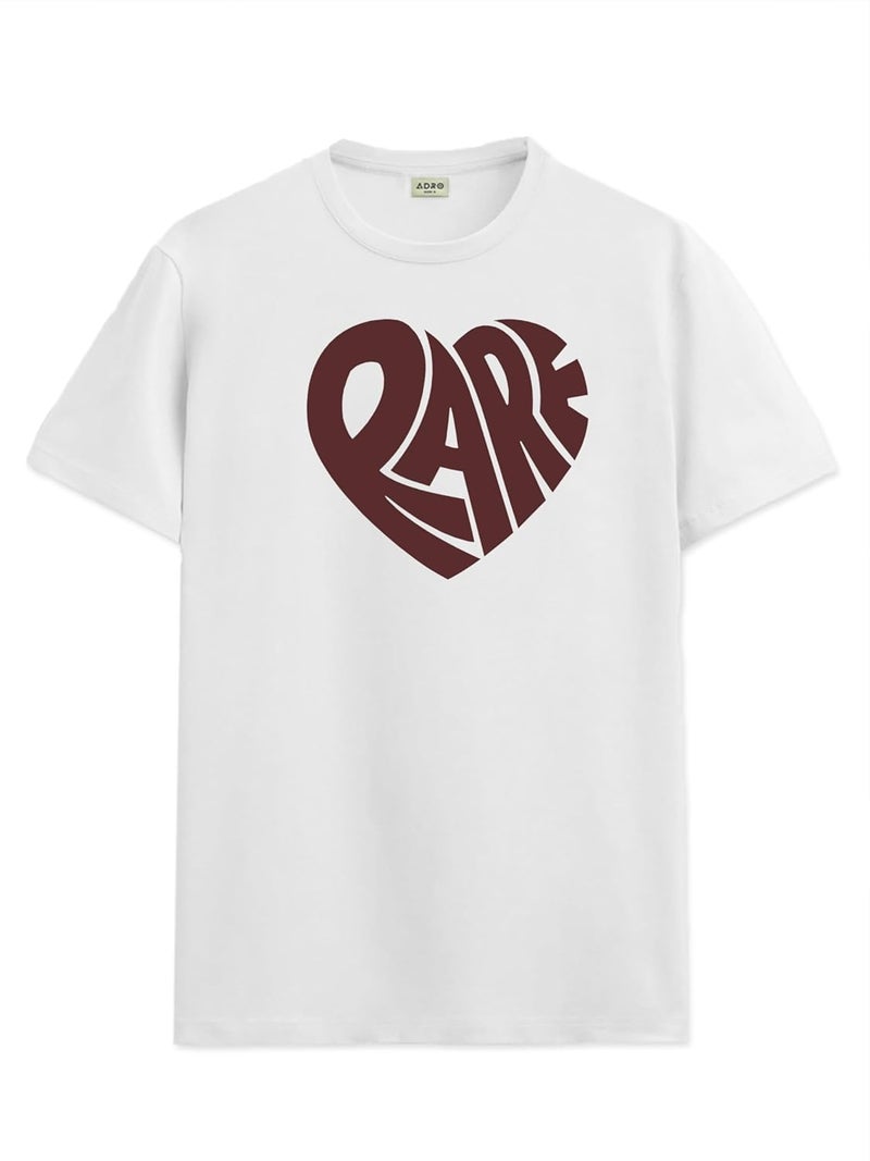 adro تي شيرت ADRO للرجال من القطن الفاخر مع تصميم قلب 'RARE' - أبيض - Image 1