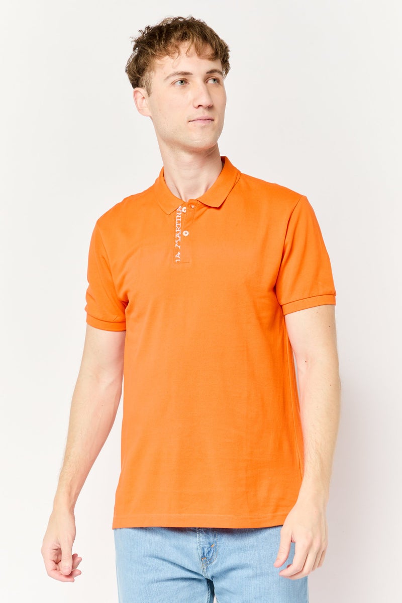 La Martina Men Regular Fit Brand Logo Short Sleeve Polo Shirt, Orange  - Image 1