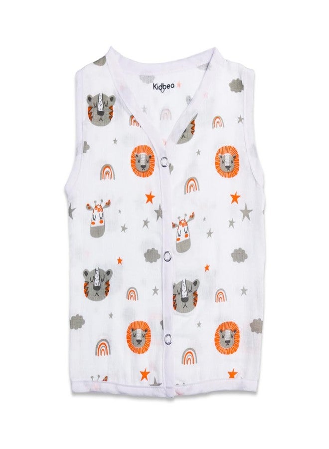 Kidbea 100% Organic Cotton Muslin Jabla with Button | White Jhabla | for Baby Boys | Summer Wear Jabala | Comfortable Baby Products | Sleeveless Vest | Assorted Pack of 5 with Colors & Size 0-3M - Image 3