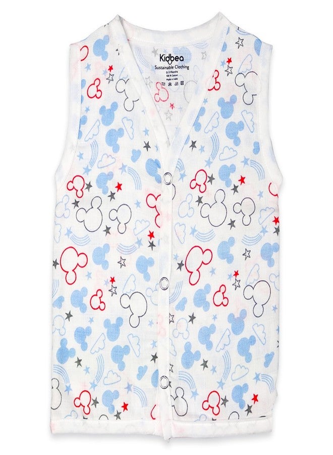 Kidbea 100% Organic Cotton Muslin Jabla with Button | White Jhabla | for Baby Boys | Summer Wear Jabala | Comfortable Baby Products | Sleeveless Vest | Assorted Pack of 5 with Colors & Size 0-3M - Image 5