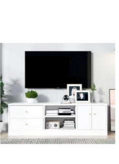 Golden Television Stand, Modern TV Table, TV Bench TV Unit Open TV Cabinet with Storage Shelves Multifunctional TV Desk for Entertainment Center Gaming Media Home Living Room (120*34*40CM White TV Desk)  - Image 1