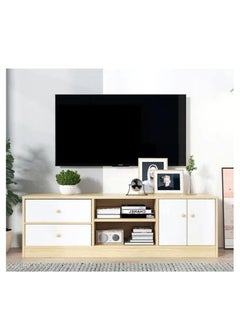 Golden Television Stand, Modern TV Table, TV Bench TV Unit Open TV Cabinet with Storage Shelves Multifunctional TV Desk for Entertainment Center Gaming Media Home Living Room (120*34*40CM White TV Desk)  - Image 2