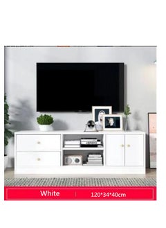 Golden Television Stand, Modern TV Table, TV Bench TV Unit Open TV Cabinet with Storage Shelves Multifunctional TV Desk for Entertainment Center Gaming Media Home Living Room (120*34*40CM White TV Desk)  - Image 3