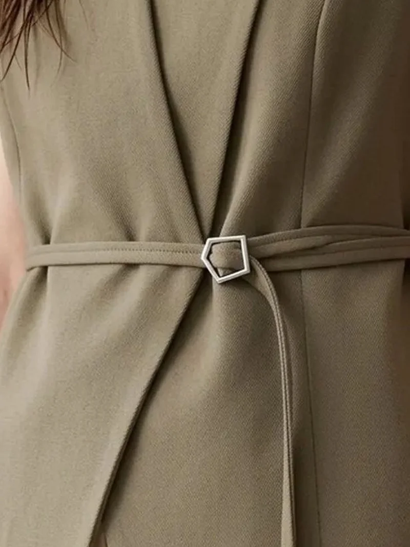 My Fashion Khaki Green MY FASHION Belted crepe waistcoat for Women | Best Price UAE