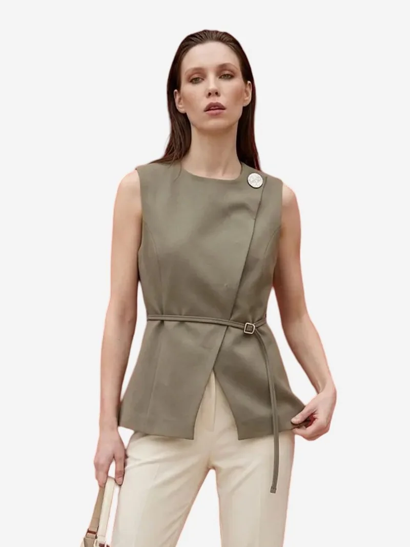 ماي فاشن MY FASHION Belted crepe waistcoat