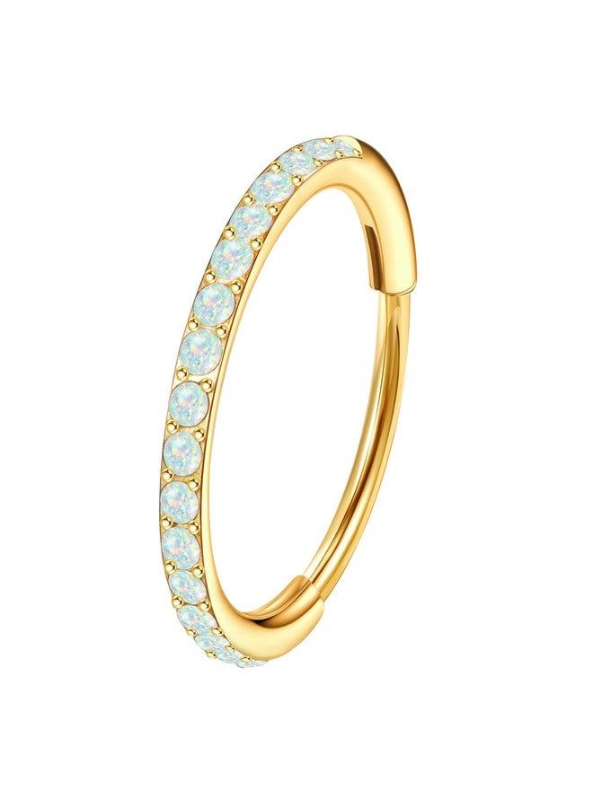 MJust Opal Nose Hoops for Women Men - 316L Surgical Steel Hinged Nose Rings 20G Clicker Septum Nose Ring Lip Helix Cartilage Hoop Earring Daith Rook Conch Body Piercing Jewelry 6MM 7MM 8MM 10MM - Image 1