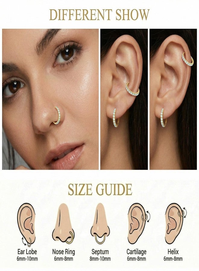 MJust Opal Nose Hoops for Women Men - 316L Surgical Steel Hinged Nose Rings 20G Clicker Septum Nose Ring Lip Helix Cartilage Hoop Earring Daith Rook Conch Body Piercing Jewelry 6MM 7MM 8MM 10MM - Image 4