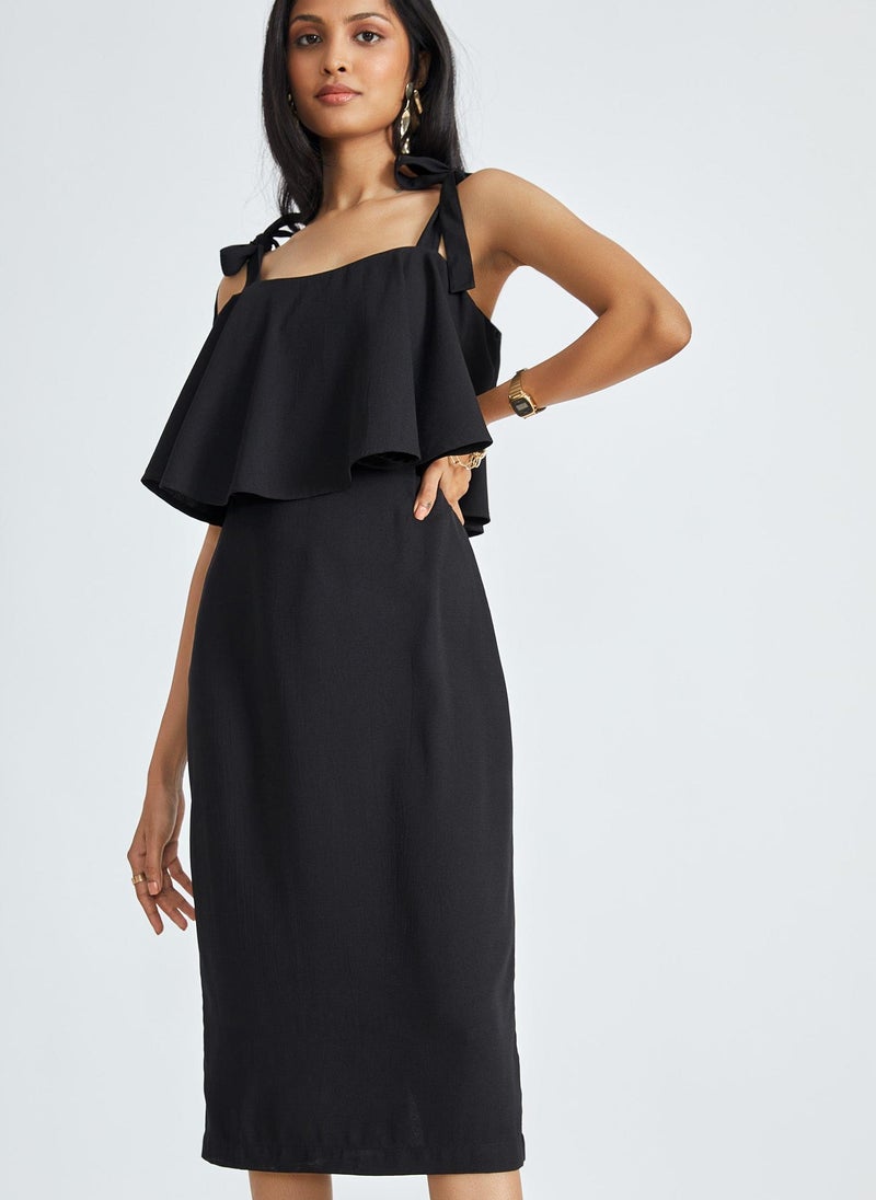 The Label Life Ruffle Overlay Midi Dress with Tie-Up Straps - Image 2
