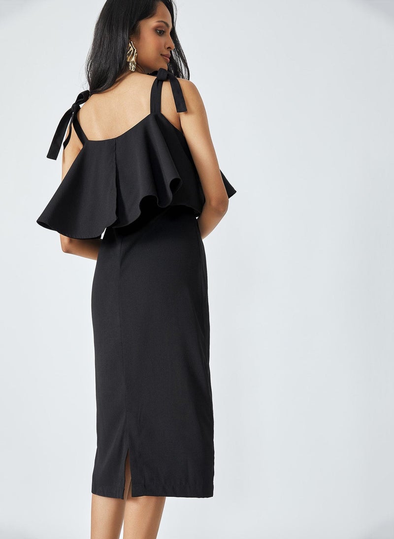 The Label Life Ruffle Overlay Midi Dress with Tie-Up Straps - Image 5