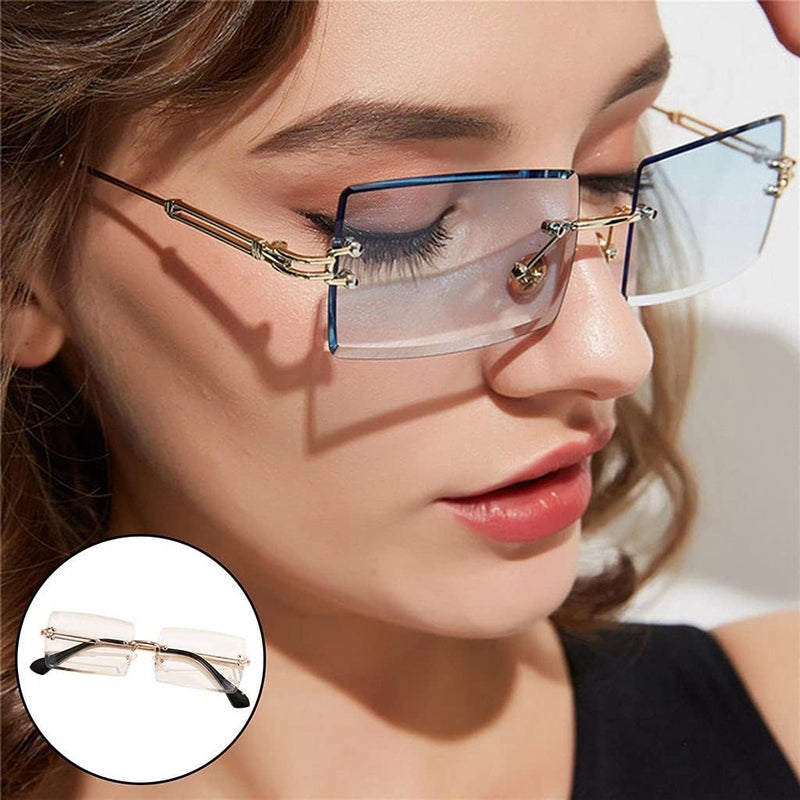 كلاراكو نظارات شمسية مستطيلة بدون إطار بتصميم كلاسيكي للنساء، عدسات متدرجة الألوان أنيقة، نظارات مربعة بدون إطار معدني، نظارات شمسية صيفية - Image 2