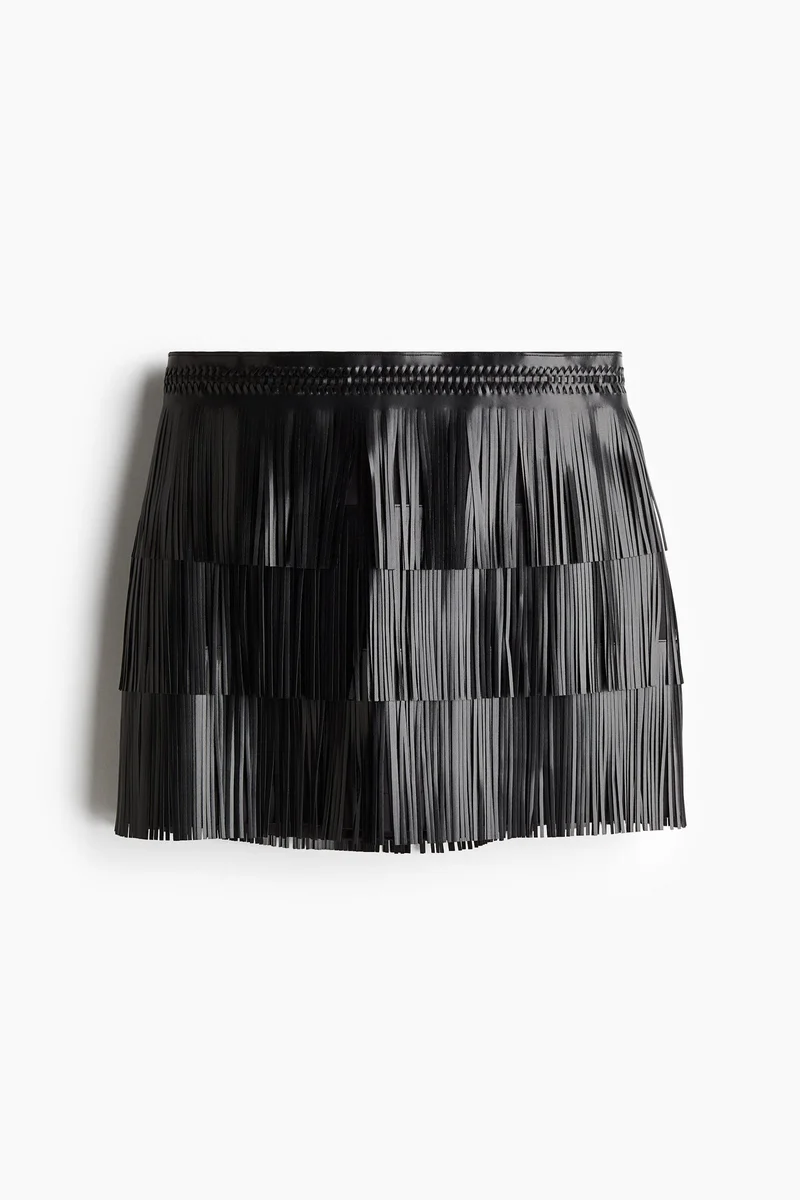 H&M Fringed coated mini skirt