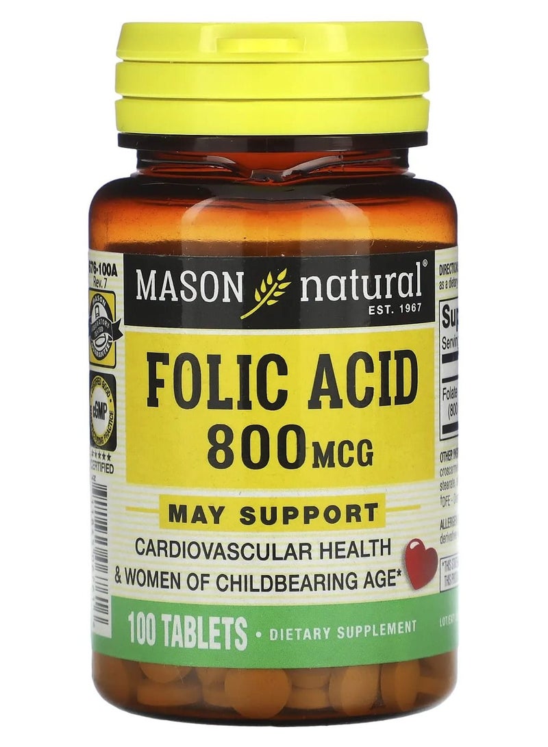 Mason Natural Folic Acid, 800 mcg, 100 Tablets 