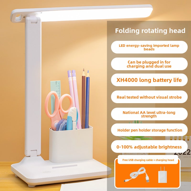 New led Touch Eye Protection Lamp Charging Folding Rotating Dormitory Learning Special Plug-in Reading Student Lamp(Rotating head [charging and inserting dual-use/three-speed dimming and toning] line + charging head) - Image 1