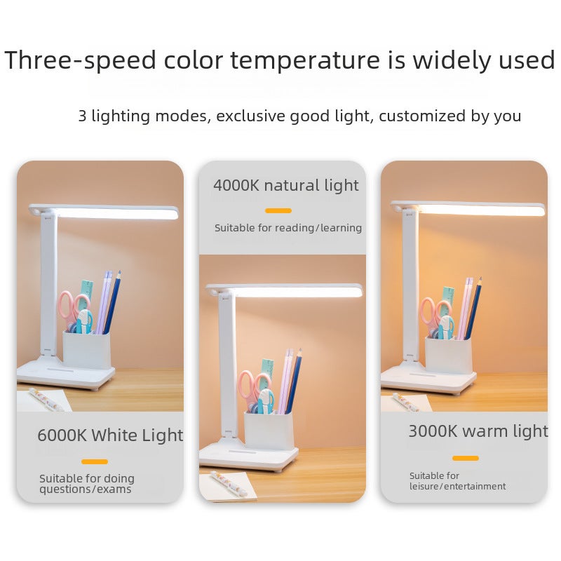 New led Touch Eye Protection Lamp Charging Folding Rotating Dormitory Learning Special Plug-in Reading Student Lamp(Rotating head [charging and inserting dual-use/three-speed dimming and toning] line + charging head) - Image 4