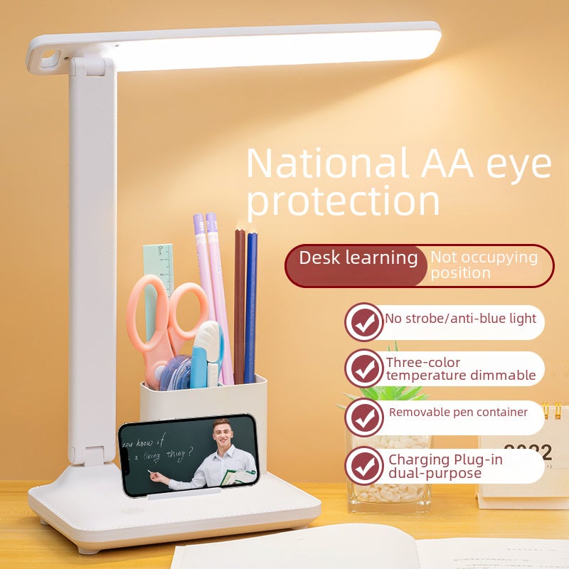 New led Touch Eye Protection Lamp Charging Folding Rotating Dormitory Learning Special Plug-in Reading Student Lamp(Rotating head [charging and inserting dual-use/three-speed dimming and toning] line + charging head) - Image 2
