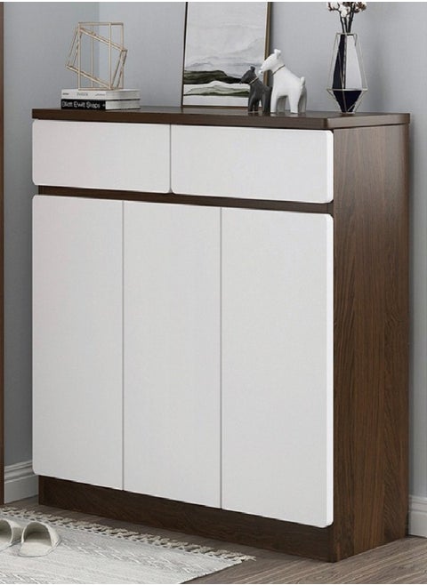 Modern Multi-Level Shoe Cabinet Multi Purpose Entryway Shoes Storage Cabinet Brown/White Wood