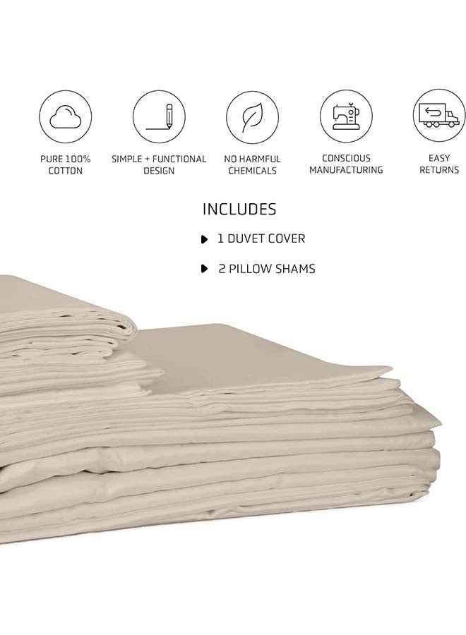 RocketLinen Beige Duvet Cover with 2 Pillow Shams – 400 Thread Count, Button Closure, Corner Ties, Pure Cotton, Sateen Weave – Duvet Cover/Quilt Cover Bedding Set (Queen) - Image 2