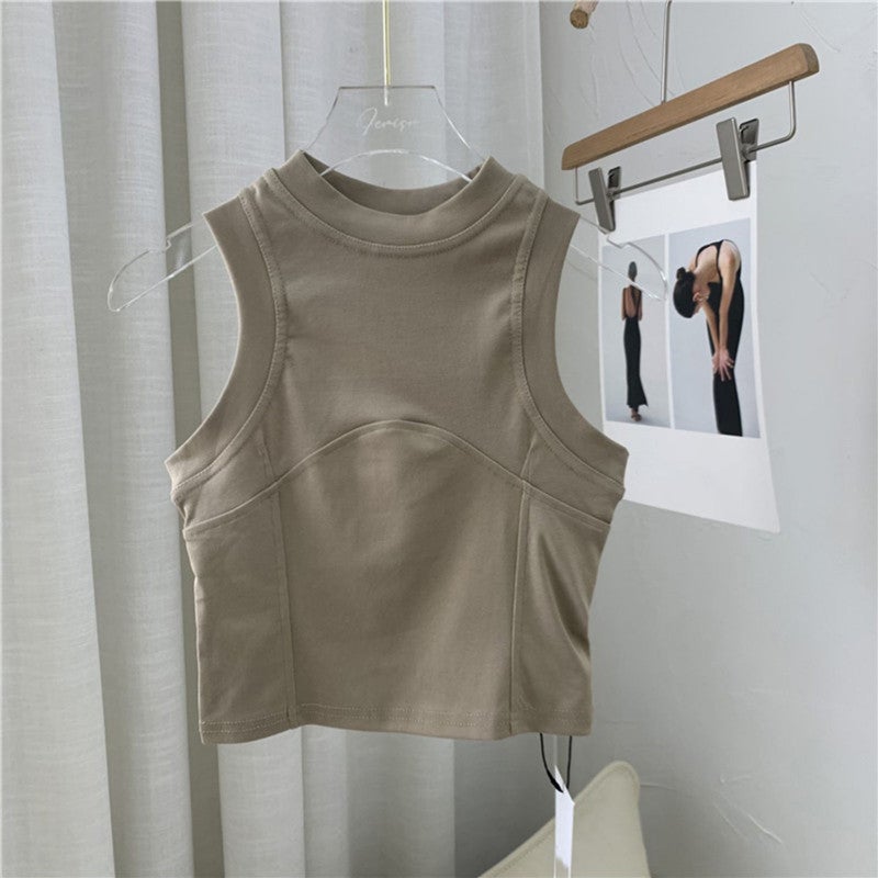 Women's Short Sleeveless Cotton Cami Top with Round Neck - Image 1