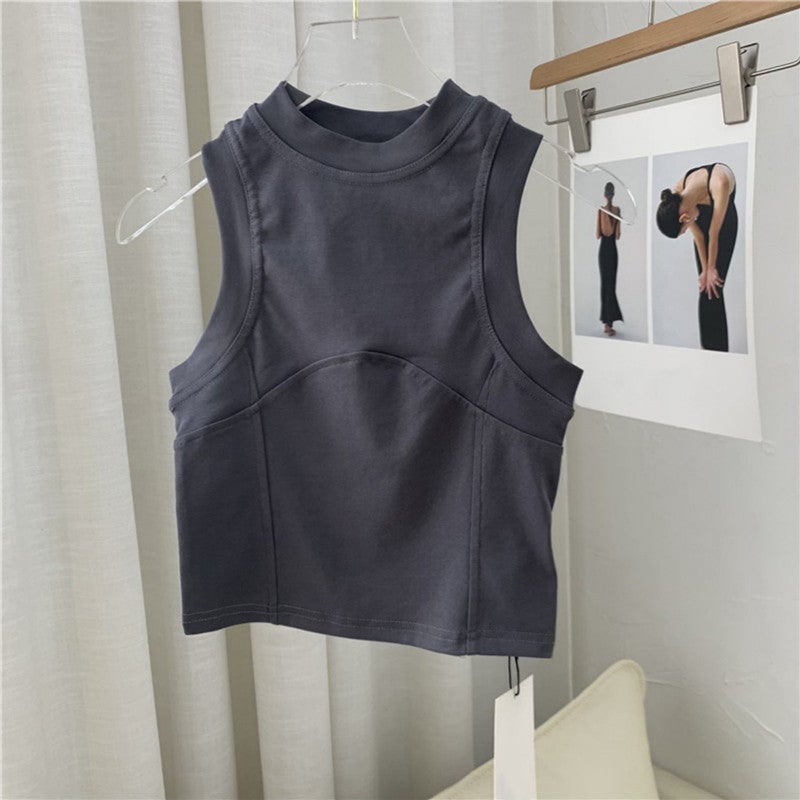 Women's Short Sleeveless Cotton Cami Top with Round Neck - Image 2