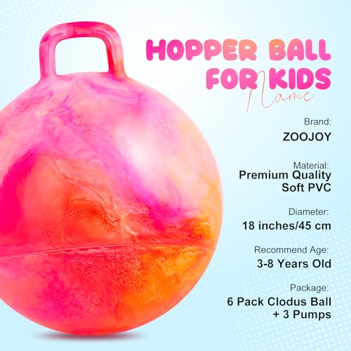 ZOOJOY 6pcs Hopper Balls for Kids 38 18in Clouds Bouncy Ball with Handle Sit on Hopping Toys for SportSchoolTeam Indoor Outdoor Play Toys Easter Basket Stuffers Gifts for Girls Boys 3 4 5 6 7 8 - Image 5