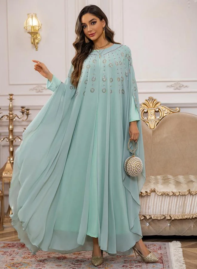 Take Two  Green Embellished Cape Style Abaya and Dress Modest Set for Women | Best Price UAE