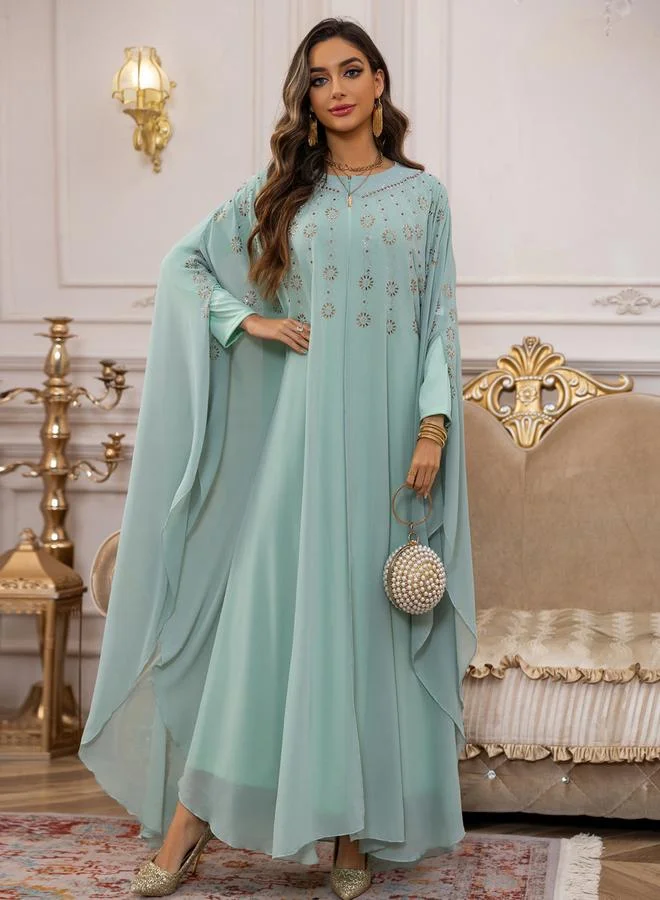 Take Two  Green Embellished Cape Style Abaya and Dress Modest Set for Women | Best Price UAE