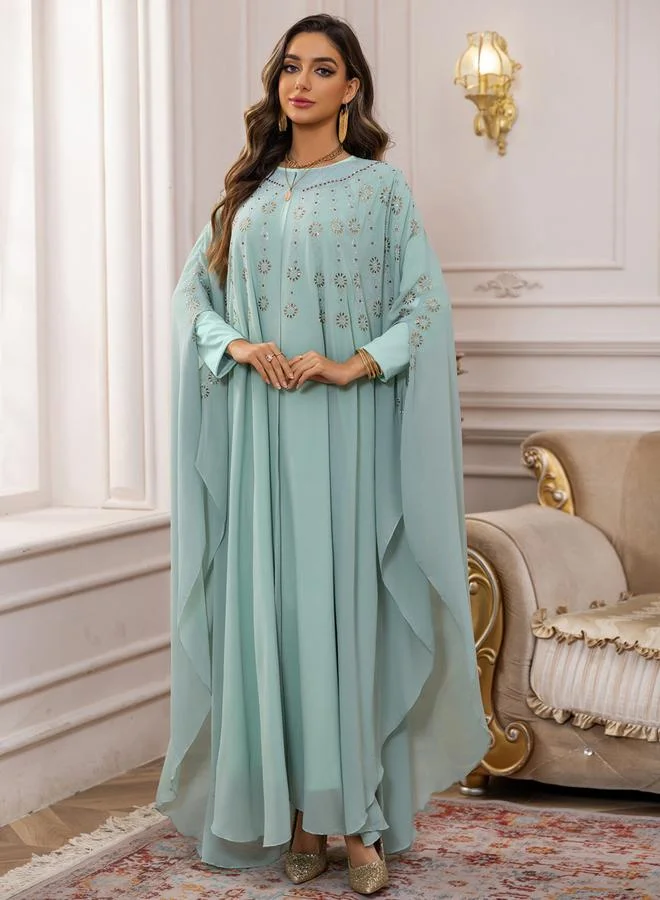 Take Two Green Embellished Cape Style Abaya and Dress Modest Set