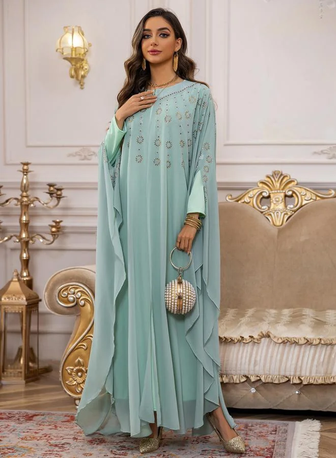 Take Two  Green Embellished Cape Style Abaya and Dress Modest Set for Women | Best Price UAE