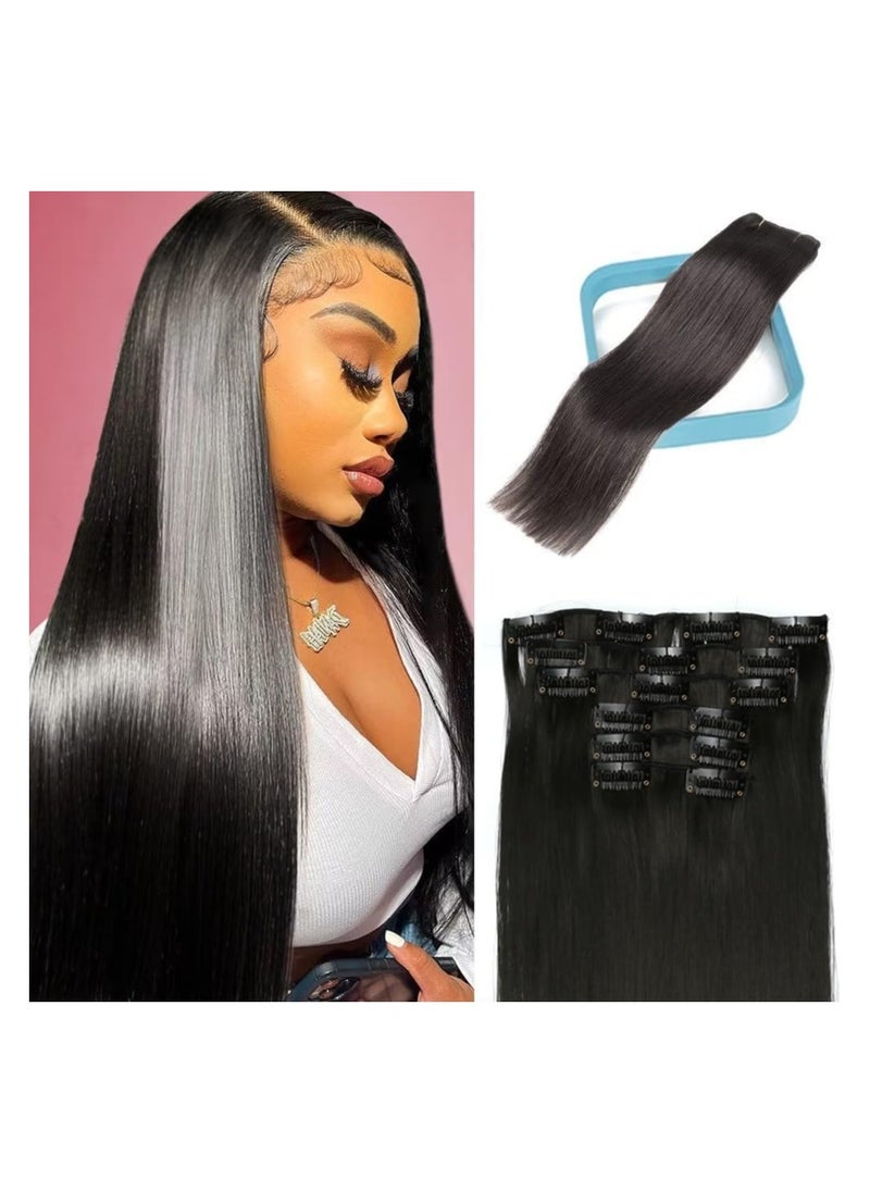 Estelle 7pcs clips in hair extensions straight synthetic black 1  - Image 1
