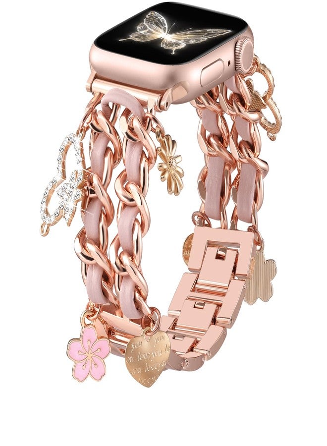 DaQin Stylish Metal Band Compatible with Apple Watch Band for Women 44mm 42mm 45mm 46mm,Pretty Chain Replacement Strap with Apple Watch Accessories Charms for iWatch Series 11 10 9 8 7 6 5 4 3 2 SE - Image 1