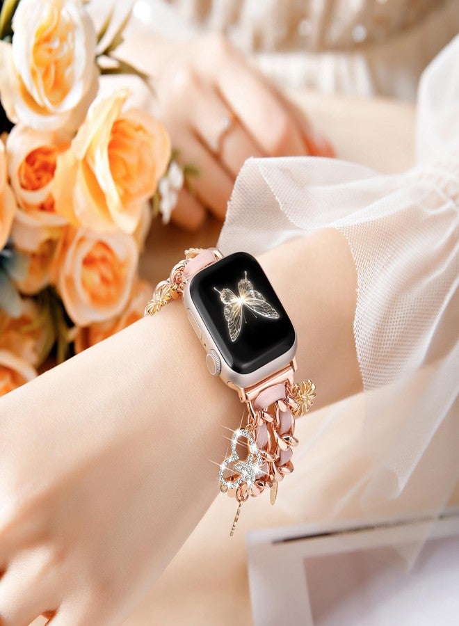 DaQin Stylish Metal Band Compatible with Apple Watch Band for Women 44mm 42mm 45mm 46mm,Pretty Chain Replacement Strap with Apple Watch Accessories Charms for iWatch Series 11 10 9 8 7 6 5 4 3 2 SE - Image 2