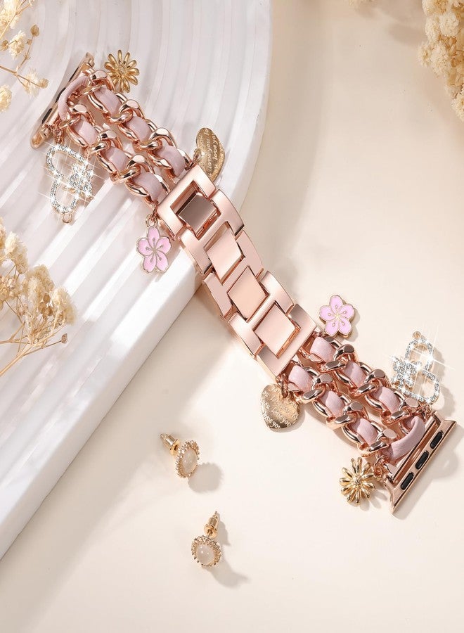 DaQin Stylish Metal Band Compatible with Apple Watch Band for Women 44mm 42mm 45mm 46mm,Pretty Chain Replacement Strap with Apple Watch Accessories Charms for iWatch Series 11 10 9 8 7 6 5 4 3 2 SE - Image 4