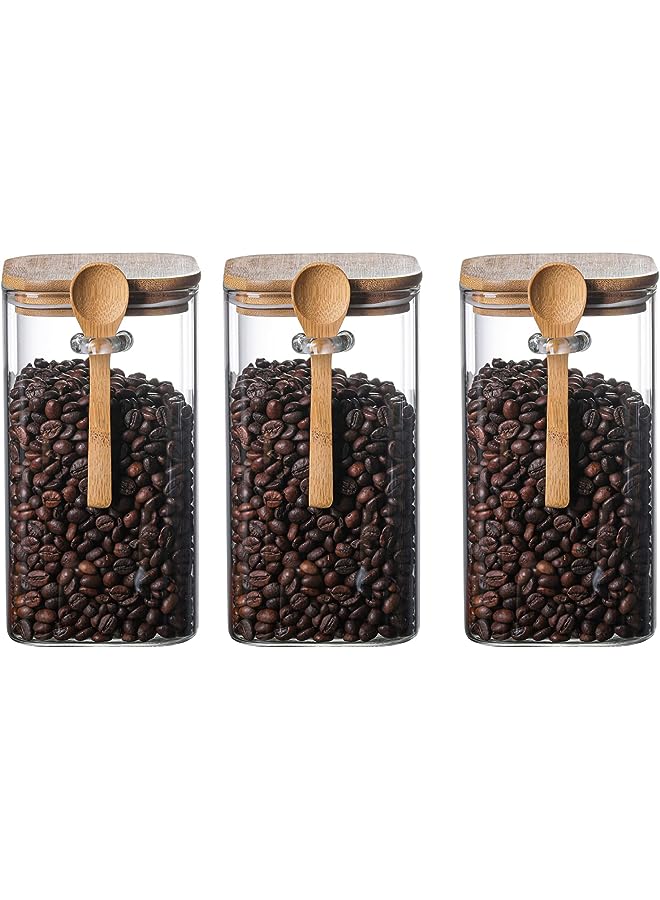 IAF Storage Jar with Bamboo Lids and bamboo Spoon,Set of 3 Airtight Food Jars Kitchen Food Storage Containers with Scoop For Serving Tea, Coffee, Flour, Sugar, Candy, Cookie, Spice (Large:1200ml) - Image 1