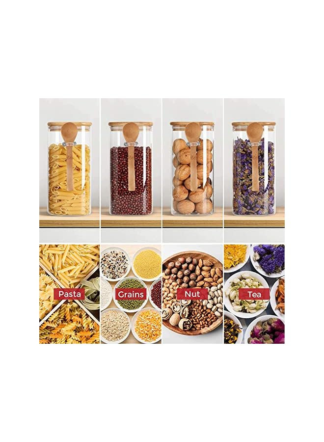 IAF Storage Jar with Bamboo Lids and bamboo Spoon,Set of 3 Airtight Food Jars Kitchen Food Storage Containers with Scoop For Serving Tea, Coffee, Flour, Sugar, Candy, Cookie, Spice (Large:1200ml) - Image 4