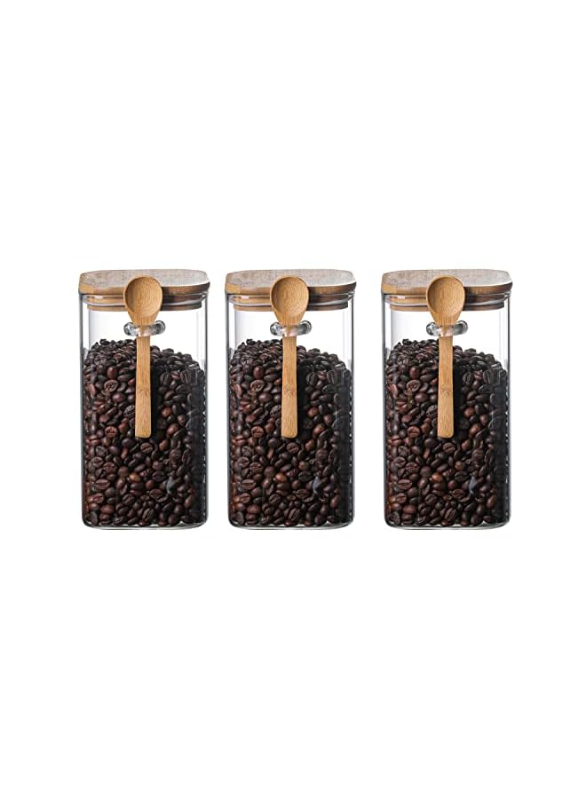 IAF Storage Jar with Bamboo Lids and bamboo Spoon,Set of 3 Airtight Food Jars Kitchen Food Storage Containers with Scoop For Serving Tea, Coffee, Flour, Sugar, Candy, Cookie, Spice (Large:1200ml) - Image 2